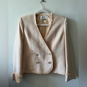 CARVEN Paris Tweed Frayed Trim Blazer